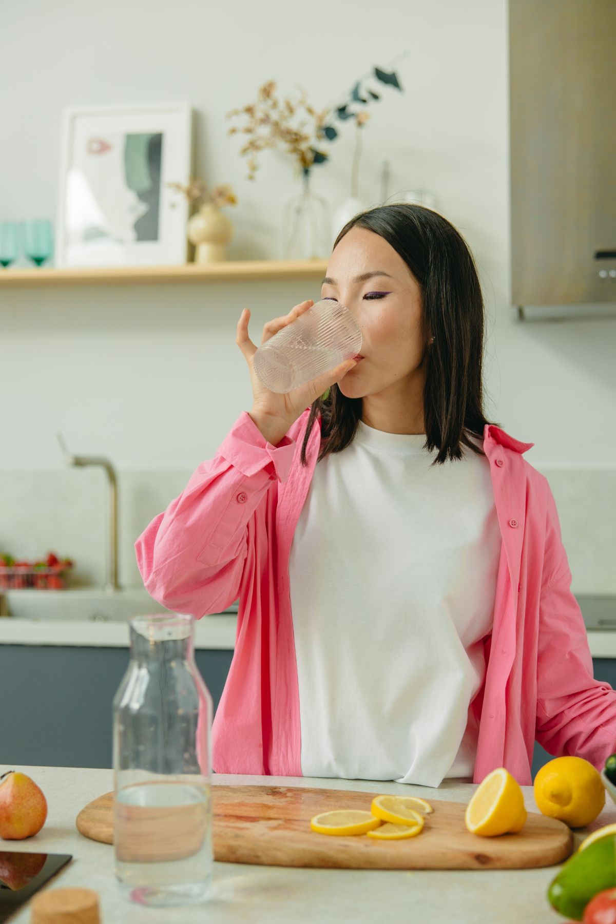 Glass of cleaner, healthier filtered drinking water free of chlorine
